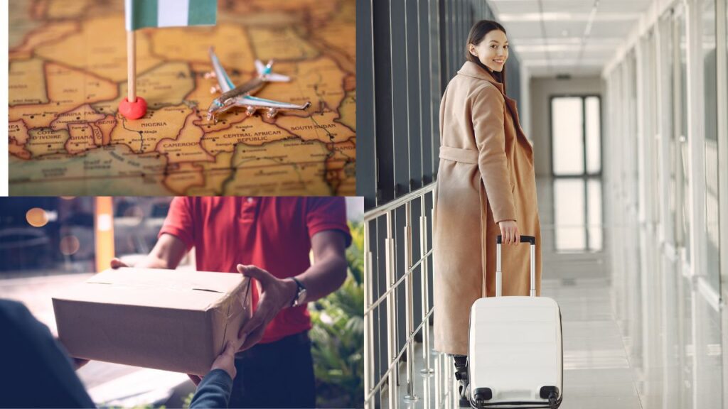 map-small-aeroplane-women-carry-white- luggage-men-red-tshirt-give-package-black-suit-person-how-make-travel- package-itinerary- customer